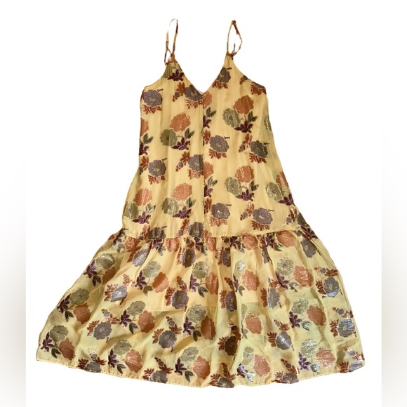 Anthropologie Delfi Collective Silk V-Neck Drop-Waist Dress - Picture 3 of 6